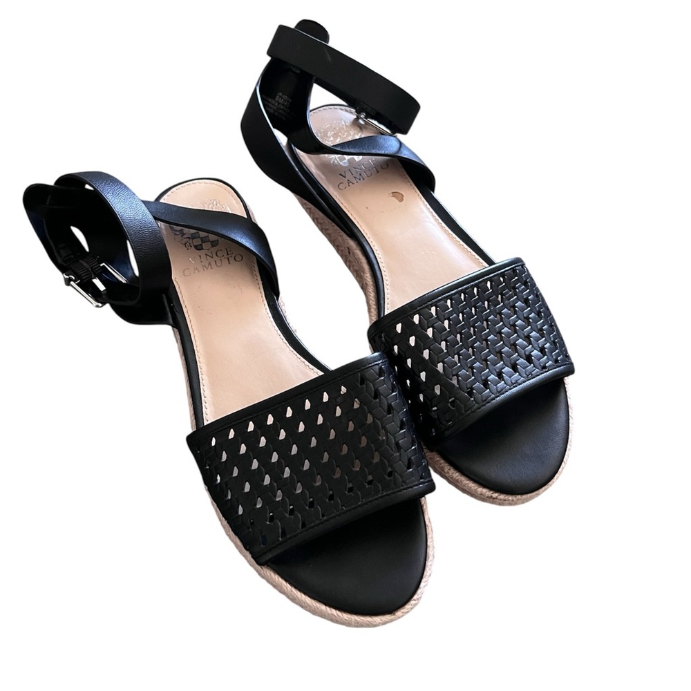 Vince Camuto Black Woven Front Ankle Strap Sandals